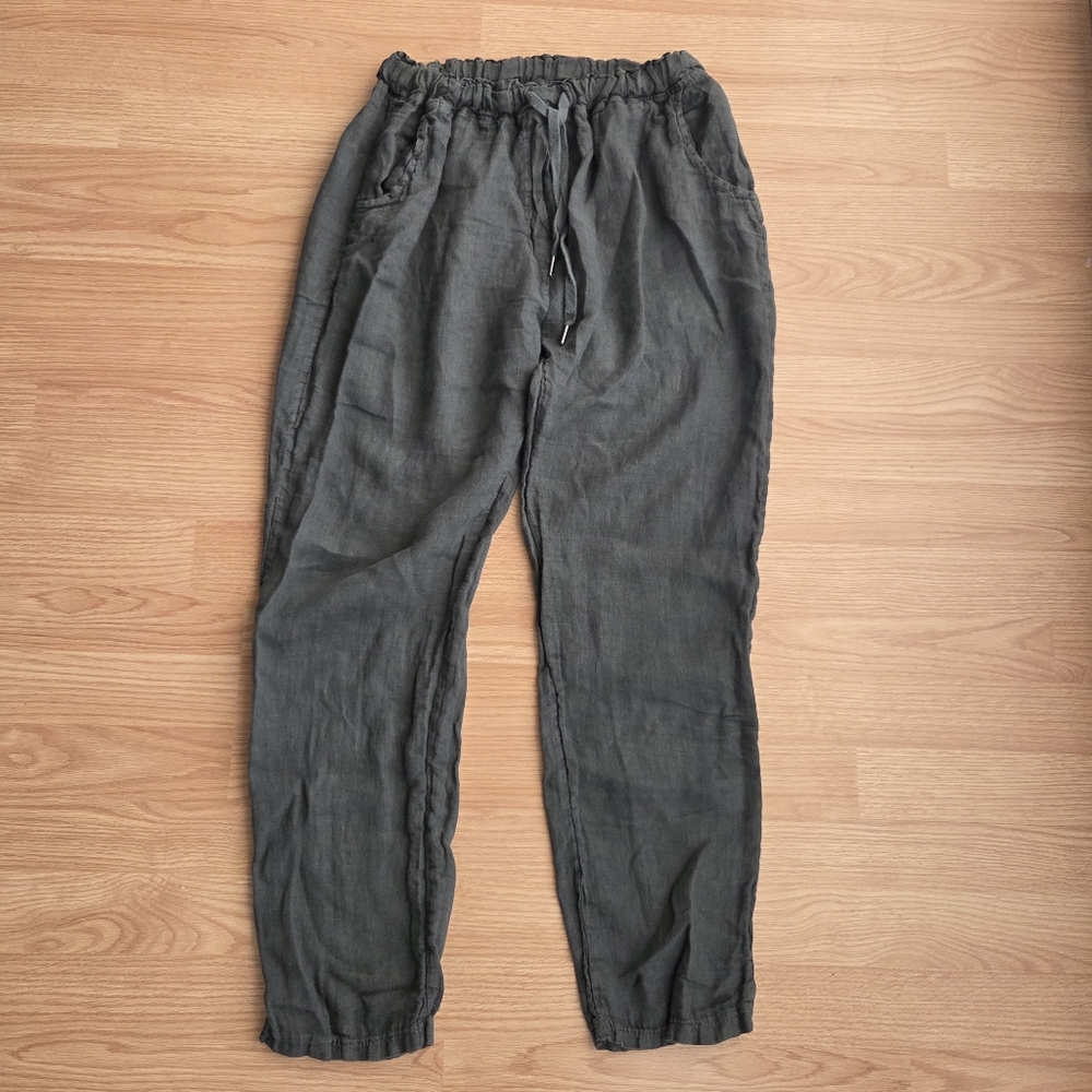 LINEN Blend Gray Casual Pants